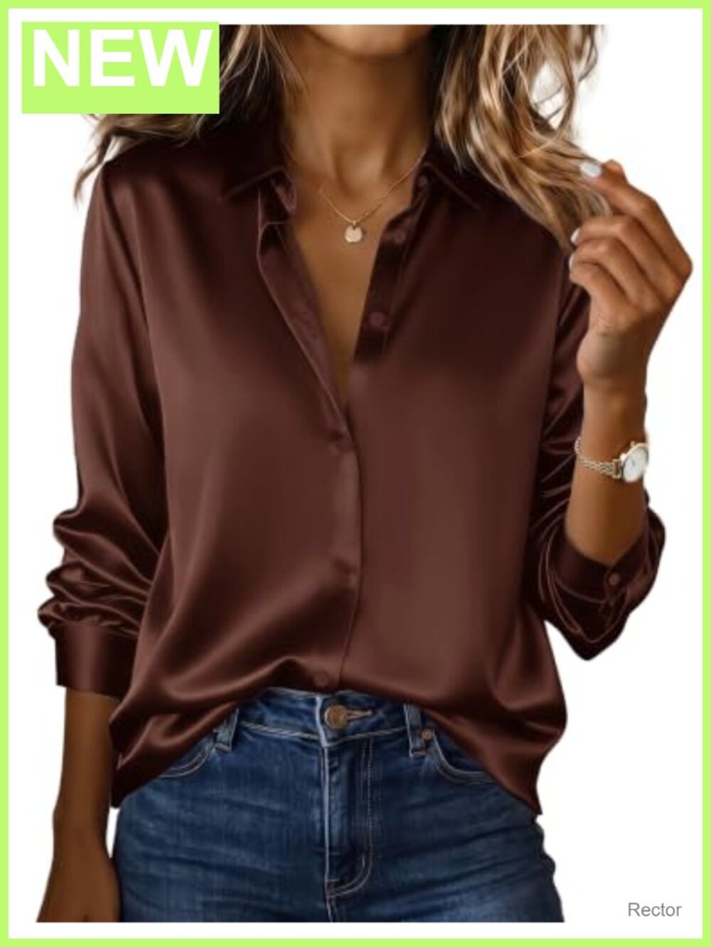 Women's Satin Button Down Blouse Long Sleeve Loose Fit Silk Shirt